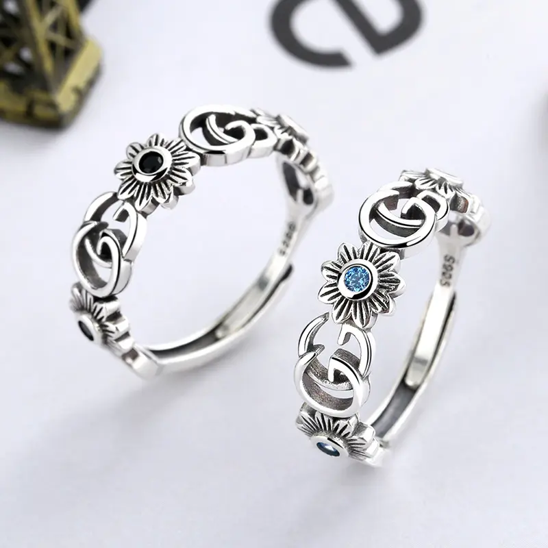 Nuevo diseño Simple 925 CZ S925 anillos de flores de plata esterlina demonio Ringent dedo ajustable 925 anillo de plata mujeres YJ065