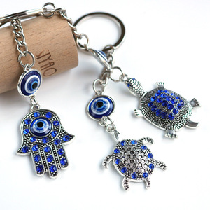 Cutie Lucky Eye rùa màu xanh và bạc vòng chìa khóa Bling pha lê Keychain với Thổ Nhĩ Kỳ treo phụ kiện quà tặng cho nam giới và phụ nữ - Product Image 1
