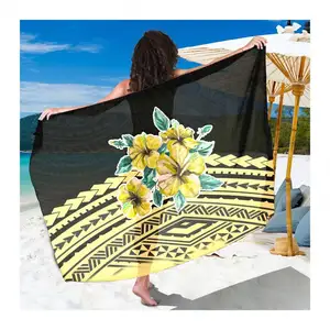 Polynesian Hawaiian Sarong Hibiscus Pattern Womens Swimsuit Cover Ups Bikini Wrap Skirt Beach Long Pareo Sarong 1 Piece Dropship