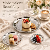 Plateau de service de luxe en acier inoxydable argenté, plateau décoratif miroir pour la présentation de desserts, fruits et gâteaux, décoration de table à manger à domicile