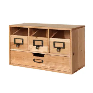 Popular design Rustic Brown Wood Desktop Office Organizer Drawers Craft Supplies Storage Cabinet