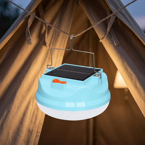 ไฟ LED พลังงานแสงอาทิตย์แบบรวมพร้อมพอร์ต USB สำหรับชาร์จไฟ แผงไฟสำหรับตั้งแคมป์ DC5V-6V 300W พร้อมแผงโซลาร์เซลล์ ขนาดเส้นผ่านศูนย์กลาง 14 ซม. วัสดุ PP แบตเตอรี่ 3x1200mAh ปรับความสว่างได้ 3 ระดับ - Product Image 1