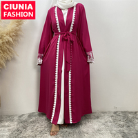 Abaya musulmane tendance pour femme, broderie florale, style kimono, pour le Ramadan et l'Aïd, vente en gros, référence 1405 #