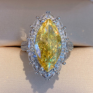 Anillo de cóctel para mujer F1782 con citrino natural, corte marquesa, engaste pavé, anillos de compromiso de moda - Product Image 2