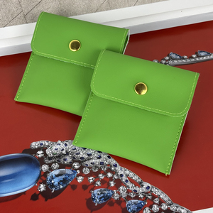 USM Creative <b>Envelope</b> Style Green PU Leather Waterproof 8x8cm Square Button Closure Bracelet Pouch Personal Jewelry Container - Product Image 6