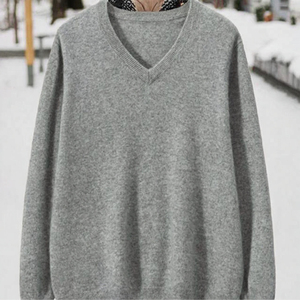 Pull en cachemire 100 % tricoté à col en V pour homme, fabriqué en usine, 12GG, respirant, avec logo frontal uni, 280g - Product Image 3