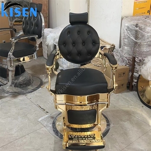 Silla de Barbero Reclinable Clásica Negra y Dorada de Alta Calidad, Diseño Único, de la Fábrica Kisen Foshan, para Salón de Belleza - Product Image 3