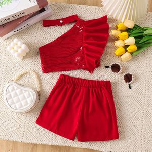 Set di Abbigliamento per Neonata, Top Corto con Paillettes Rosse e <span class=keywords><strong>Pantaloncini</strong></span>, 2 Pezzi, Set Carino Bianco per <span class=keywords><strong>Bambina</strong></span> - Product Image 2