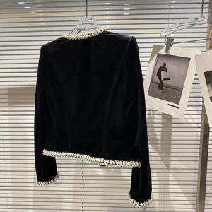 OUDINA New Heavy Industry Pearl Chaquetas y abrigo para <span class=keywords><strong>mujer</strong></span> <span class=keywords><strong>2022</strong></span> Blazer <span class=keywords><strong>Abrigos</strong></span> de terciopelo para damas - Product Image 3