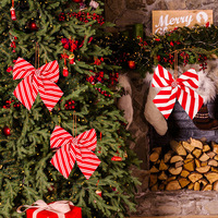 Ornement de Noël en forme de papillon, rouge et blanc rayé, en tissu de soie, vente en gros d'usine