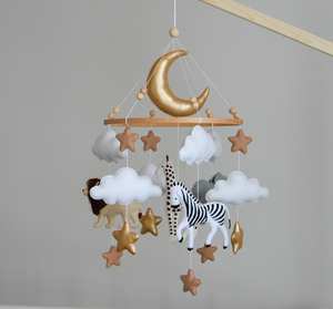 Fournitures de crèche tendance, thème <span class=keywords><strong>jungle</strong></span>, animaux faits à la main de style nordique personnalisés, jouet en feutre pour la crèche, <span class=keywords><strong>mobile</strong></span> étoile lune pour bébé - Product Image 2