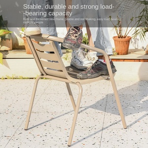 ชุดเก้าอี้โต๊ะแบบสบายๆกลางแจ้งทำจากอลูมิเนียมผสมแชมเปญสำหรับลานระเบียงสวนระเบียงวัสดุไม้ที่ทนทาน - Product Image 3