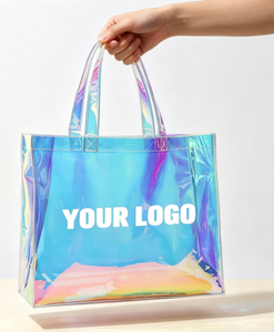 Sacs de shopping en PVC transparents holographiques à motif de lettres pliables avec logo personnalisé, fermeture à glissière, taille extra large - Product Image 6