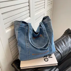 Nouvelle mode unique sac fourre-tout à fermeture éclair en Jean vente en gros de sacs fourre-tout décontractés en jean pour femmes
