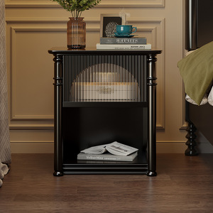 Table de chevet en bois massif de style rétro français avec rangement pour chambre à coucher - Product Image 3