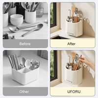 Support de rangement de cuisine UFORU, forme rectangulaire, multi-compartiments, fixation murale sans perçage, pour cuillères et baguettes