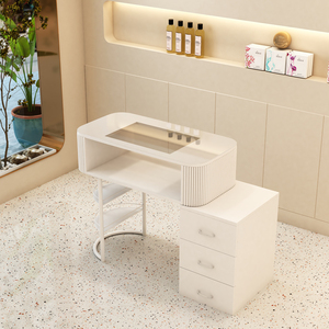 Modern White <b>Nail</b> <b>Table</b> with Storage Shelf and Chair Set for Beauty Salon Use - Product Image 6