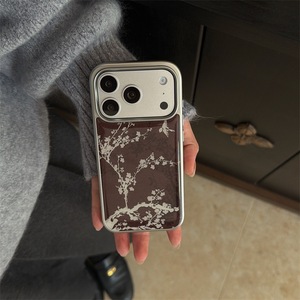 เคสเรซิ่นลายดอกพลัมขอบเงินชุบไฟฟ้า เหมาะสำหรับ iPhone 17/16, 15, 14 แบบเรียบ กันกระแทก - Product Image 4