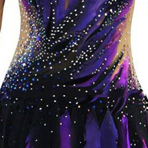 Led en Spandex violet de haute élasticité, Look de diamant noué à la main, à <span class=keywords><strong>manches</strong></span> <span class=keywords><strong>longues</strong></span>, art de compétition, art de danse - Product Image 2