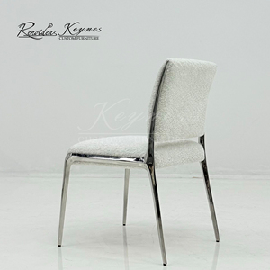 Keynes Factory Custom Silver Metal modern <b>dining</b> <b>chair</b> <b>White</b> Boucle Fabric Accent <b>Chair</b> - Product Image 4