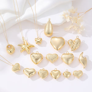 Liontin Hati <span class=keywords><strong>3D</strong></span> Berongga dari Kuningan Lapis Emas 14K, Liontin Hati Solid untuk Pembuatan Perhiasan Kalung, Aksesoris Liontin - Product Image 2