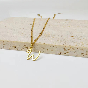 Collana eManco Classic in acciaio inossidabile con iniziali e perline, ciondolo a forma di cuore con lettera artistica, nome personalizzato, regalo di fidanzamento. - Product Image 4