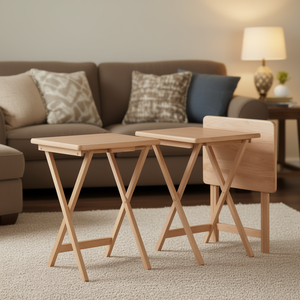 Set di 2 Tavolini in Legno Pieghevoli Alex, Arredamento Moderno e Minimalista per Soggiorno - Product Image 2