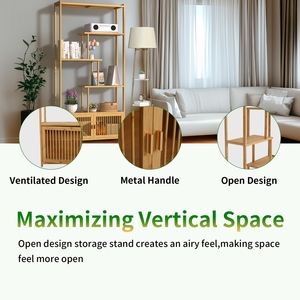 Unho Bambus Offenes Bücherregal: 5-stufiges Modernes Aufbewahrungsregal Freistehender Bücherständer mit Ablagen - Product Image 2