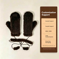 Échantillon de mitten en vraie fourrure de vison tricoté à la main avec cordon anti-perte, gants d'hiver à doigts complets pour temps froid