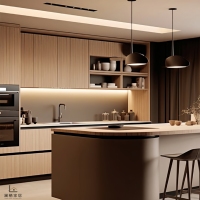 Meubles de cuisine modulaires de luxe modernes personnalisables écologiques ignifuges avec sculptures dorées pour villas et appartements – Vente en gros