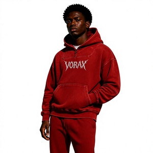 Sweat-shirt à capuche zippé personnalisé avec logo, rose, effet délavé, imprimé gothique, coupe oversize en polaire pour homme - Product Image 2