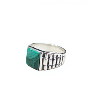Handmade Green Malachite Ring Handcrafted 925 Sterling Silver Square Stone Vintage <b>Biker</b> Style Band <b>For</b> Men - Product Image 2
