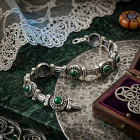 Bracelet classique en argent sterling 925 pour femme, chaîne à maillons antique, pierre d'agate verte, NUSRET |   Bijoux turcs faits à la main, cadeau pour fête