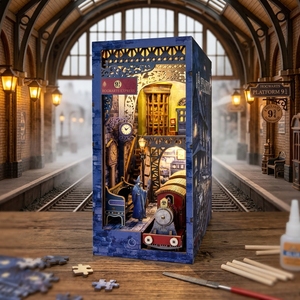 Estantería para Libros Creativa con Diseño de Estación de Tren Mágica, Ensamblaje Hecho a Mano, Rompecabezas 3D de Madera con Sensor de Inducción, Juguete DIY - Product Image 5