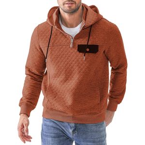 Custom Men's Loose <b>Quilted</b> <b>Hoodie</b> Casual Long Sleeve Quarter-Zip Pullover Sweatshirt Pockets XL Size Polyester/Cotton - Product Image 6