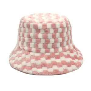 한국 양고기 비니 모자 따뜻한 어부 버킷 모자 양털 편지 플러시 분지 모자 여성용 비니