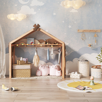 Muebles de Dormitorio Tapizados Resistentes a la Suciedad, Cama Infantil de Madera con Diseño de Dibujos Animados