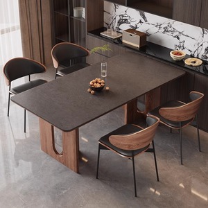 Table à manger carrée de luxe de style moderne du milieu du siècle, avec plateau en bois massif imperméable et pieds robustes, pour la maison et l'hôtellerie - Product Image 5