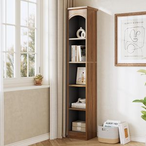 Tall 5-Tier Open Bookcase with Storage <strong>Cubes</strong>, Freestanding Narrow Shelving <strong>Unit</strong>, Brown Book <strong>Shelf</strong> for Home Office &amp; Living Space - Product Image 1