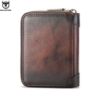 Porte-cartes multi-fentes en cuir véritable BULLCAPTAING, RFID, classique, pour cartes d'identité, bancaires et de crédit, porte-monnaie pour homme, pochette à fermeture éclair