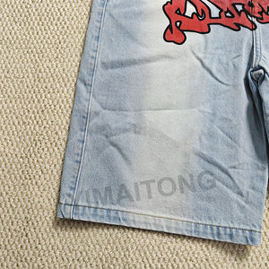 Custom Flared Rodilla Jeans Shorts Y2k Streetwear Bordado Impreso Vintage Doble Cintura Baggy Vintage Denim Jorts Hombres - Product Image 5