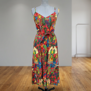 Robe élégante à fleurs bohème à col en V, longueur genou, 100% coton, écologique, légère, pour femmes, idéale pour les vacances à la plage en été - Product Image 1