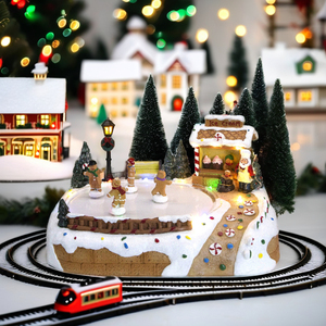 Lumière LED animée Gingerbread Man Skating Scene Festive Christmas Village Decoration and Craft Festival Gift and House Decor - Product Image 2