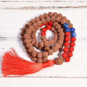 Colliers Mala Rudraksha à pampilles nouées à la main, 108, soulagement de l'anxiété, respiration, méditation, collier de perles en bois, vente en gros - Product Image 6