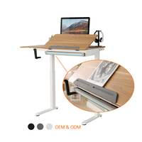 Table d'École avec Tiroir, Table Ergonomique Manuelle à Hauteur Réglable, Inclinable, Dessin, Art, Bureau Debout avec Tiroir