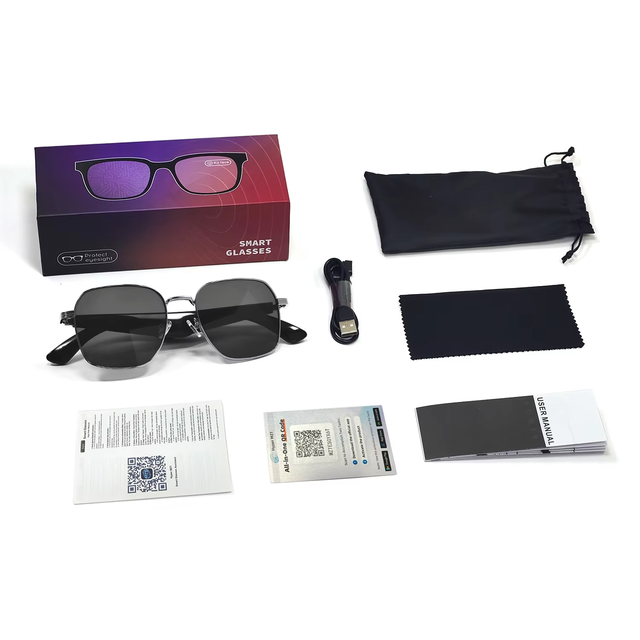 AI Translation Smart Glasses with for Real-time 100+ Languages Listening Songs & Calling Features USB Charging