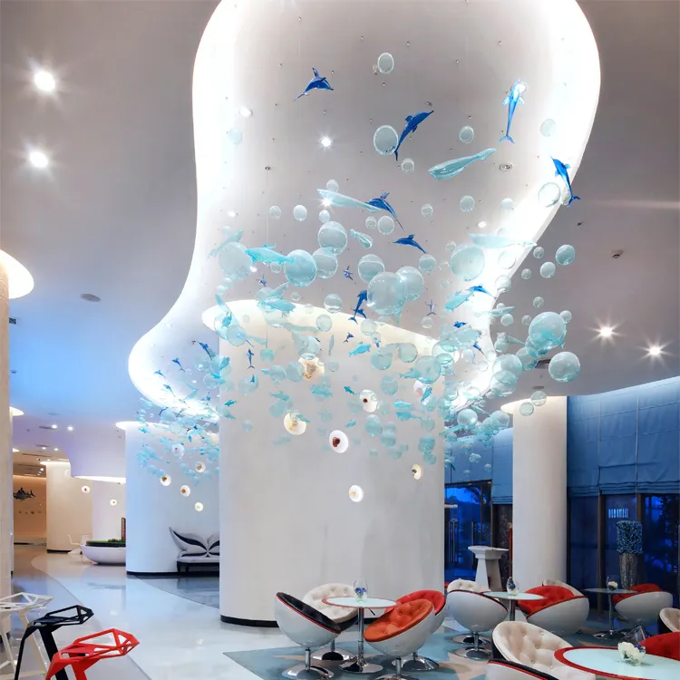 Tasarımcı sarkıt aydınlatma dekorasyon avizeler yunus şekli aydınlatma akvaryum tema salonu lobi sergi odası