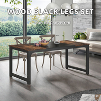 Table à manger en bois convertible de style industriel moderne en gros |   Meubles de salle à manger en bois massif avec structure en métal noir pour usage hôtelier