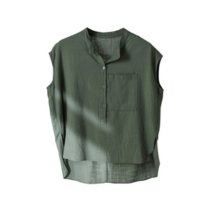 <span class=keywords><strong>2023</strong></span> été coton chanvre femmes nouveau littéraire ample col montant haut en lin femmes à manches courtes t-shirts T-shirt - Product Image 6