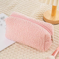 Sac à cosmétiques en sherpa moelleux pour femmes, trousse de maquillage en peluche, organiseur à fermeture éclair en polyester, sac de voyage